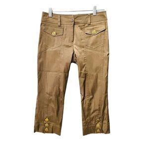 Cache Brown Front Pocket Pure Linen Cropped Capri Pants Womens Size 2